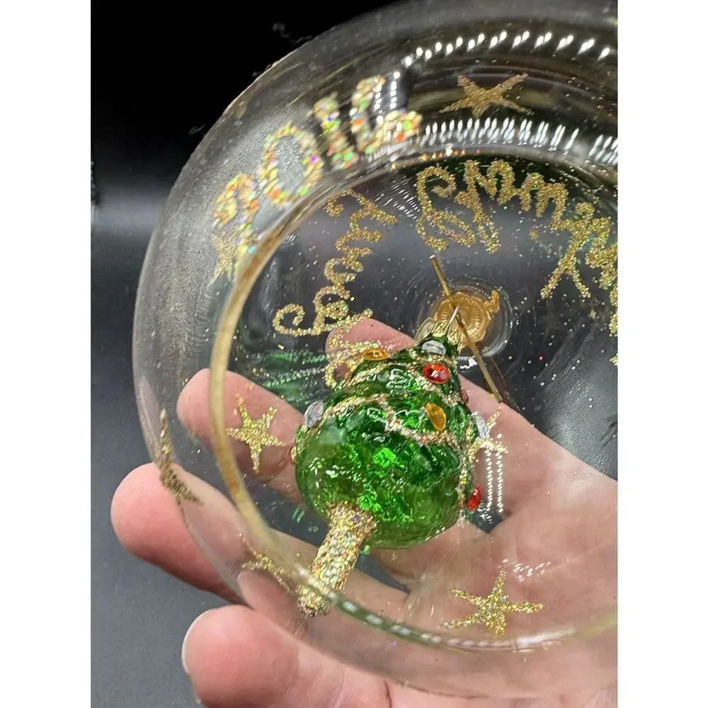 Pier 1 Glass Tree Christmas Ball With Blown Glass Green Tree Inside -T34